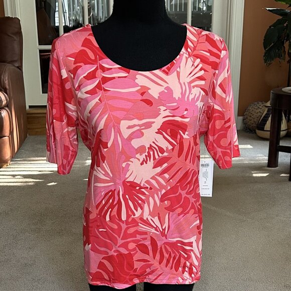 New CHICO'S Touch of Cool Lush Foliage Tee Size 2 Large - Picture 1 of 4